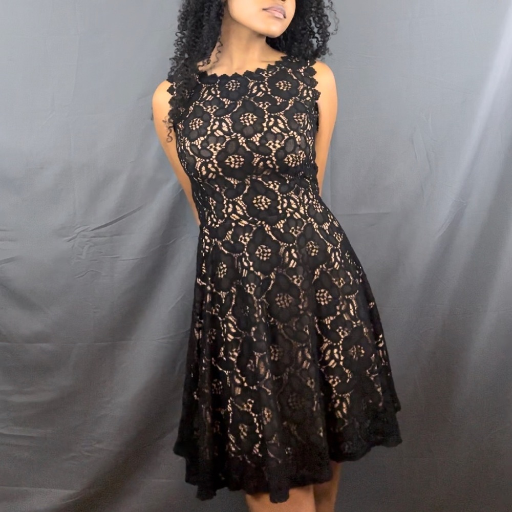 Jodi Kristopher Black Lace Cocktail Dress